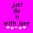 Pixelated text on bright pink background with white and pink hearts below, showing two identical static frames.