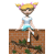 Pixelated cartoon girl with blonde pigtails and pink hair ties sits on a brick ledge, legs dangling over green vines.