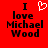 Red background with black text reading "I love Michael Wood" and a white pixelated heart symbol replacing the word "love" in one view.