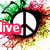 Animated icon with peace symbol surrounded by floral background, displaying changing text overlays.
