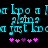 Pixelated cyan text on black background with pink asterisks below, showing repeated phrases and a single purple asterisk in the sequence.