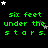 Green text reading "six feet under the stars." repeated across a black background with scattered white and gray stars, some of which shift position between frames.