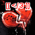 Two red, glossy, cartoonish chicken-shaped objects with white outlines against a black background; one displays "[[43]]" text above while the other shows "Pickle." at the bottom.