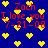 Blue background with yellow pixelated hearts and red text reading "Zach I love you 7-21-08" in multiple positions.