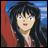 A 48x48 pixel buddy icon featuring a split composition with an anime character on the left and stylized text on the right against a black background.