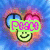 Pixelated heart-shaped icon with blue background, yellow smiley face inside, and green text overlay changing across frames.