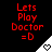 Red pixelated text "Lets Play Doctor =D" on black background with white triangular corner containing heart symbol, showing animation changes in heart fill.