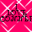 A pink background with white geometric patterns displays four identical text-based icons arranged in a , each showing 'I LOVE' above stylized text
