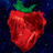 Pixelated red fruit with green leafy top against dark blue background, rendered in low-resolution digital style.