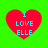 Four red heart shapes on a bright green background, each containing blue text reading "I LOVE ELLE" in pixelated font.