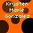 Pixelated orange background with brown and black circular shapes, white text reading Krysten Marie Gonzalez in four identical sections.