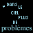 A static digital image displays repeated French text in light blue pixelated font on a black background with partial gray overlay.