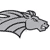 Pixelated grayscale image of a horse's head and neck in profile, facing right, with flowing mane and visible eye.