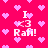 Pixelated pink background with scattered light pink hearts and repeated text "I <3 Rafi!" in white pixelated font.