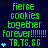 Green pixelated text on dark blue background with light blue stars, repeating 'fierce cookies together forever!!!!!! TB,TS,SG' in three
