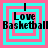 Four identical square arranged in a , each containing layered cyan and pink squares with black text reading "Love" and "Basketball"