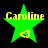 Green star-shaped icon with yellow text 'Caroline' and a small heart symbol, displayed in four variations showing different pixelation levels.