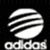 Three white circular logos with horizontal stripes above the word 'adidas' on black background, one grayed out