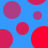 Blue background with scattered red and purple circles of varying sizes, some partially cut off at edges.