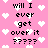 Pixelated text on pink background with white heart shapes, repeating 'will I ever get over it ????'.