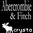 Pixelated black-and-white image showing repeated 'Abercrombie & Fitch' text and a white deer icon with 'crysta' text below it, arranged in a -like pattern on a dark background
