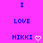 Pixelated text and heart symbols on a bright pink background with blue lettering.