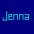 A blue background with repeated cyan text 'Jenna' and scattered white pixelated snowflakes in various sizes.