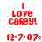 Red pixelated text "I LOVE CASEY!" and "12-7-07" with heart symbols on white background, animated variations of the same phrase.