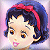 Pixelated cartoon-style icon of a female character with dark blue hair, red headband, and light skin against pink background.