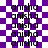 A purple and white checkered background with repeated black text 'anisha' in a pixelated font, showing slight variations between frames.