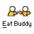 Animated sequence of two yellow figures with white heads eating a red object, each frame showing progressive consumption.