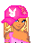 Pixel art buddy icon featuring a blonde woman in pink attire with a Playboy bunny logo on her cap, next to green text reading "Original Icons .com" on dark background.