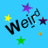 Blue background with scattered stars, sunglasses, and text reading 'Weird Is the new Cool' in black pixelated font.