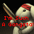 Pixelated image of a white rabbit-like creature with red headband holding brown stick, overlaid with red text reading "I'm Such A Gangsta!" on dark background.