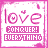 A 5x5 contact sheet of animated frames showing a pink and white pixelated design with the word 'love' in large lowercase letters above the phrase 'CONQUER EVERYTHING' in uppercase, featuring subtle animation changes across sampled frames.