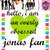 Animated collage of Jonas Brothers members with text overlays and heart symbols on a white background.