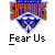 Two identical pixel art buddy icons featuring a blue and orange diamond-shaped logo with 'SHARKS' text above it, each labeled 'Fear Us', displayed on a gray background with promotional text for badassbuddy.com.