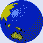 Pixelated blue and yellow globe icons arranged in a , each showing different continental views with white star-like dots on blue areas