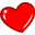 A static pixelated heart icon with a bright red fill, dark red outline, and white highlights on the left side against a gray background.