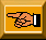 Pixelated orange hand pointing left with black sleeve and white cuff on yellow background, two frames showing slight motion difference in finger position.