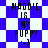 Blue and white pixelated background with text 'MADDIE IS MY PUPPY :-]' repeated in four positions, showing two distinct animation states.
