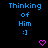 Blue text reading "Thinking of Him :)" on black background with pink heart and arrow symbols in different positions across frames.