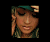 A woman with dark hair and a teal headband appears in multiple views, her face partially obscured by a rotating 3D cube showing blurred background elements.
