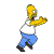 Four pixelated frames of a yellow-skinned cartoon character in white shirt and blue pants running left to right against gray background.