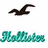 Animated icon features a black seagull silhouette above teal 'Hollister' text, with blue text bubbles reading 'kebey', 'Jayhawks', and '08!!' on white background.