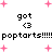 Pixelated text and pink plus signs on white background with repeated 'got <3' and 'poptarts!!!!!' phrases.