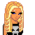 Pixel art contact sheet of a skater girl character with blonde hair, blue eyes, and black-and-blue clothing featuring bone symbols, alongside red text reading "sk8r girl" on a black background.