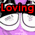 six pixelated images with text overlays: red "Loving" on a purple and white background, green "you" over a bleeding mouth graphic, blue "is" on black-and-white abstract shapes, yellow "like" on a landscape, pink "breathing" under a grayscale figure, and an empty gray