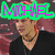 Pixelated image of a person with red hair wearing black clothing and necklaces, overlaid with green-outlined pink text reading "MICHEL IS AWESOME" across three