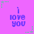 Purple background with repeated 'i love you' text in blue pixelated font, green and gray star-shaped elements with dotted lines in corners and midpoints.
